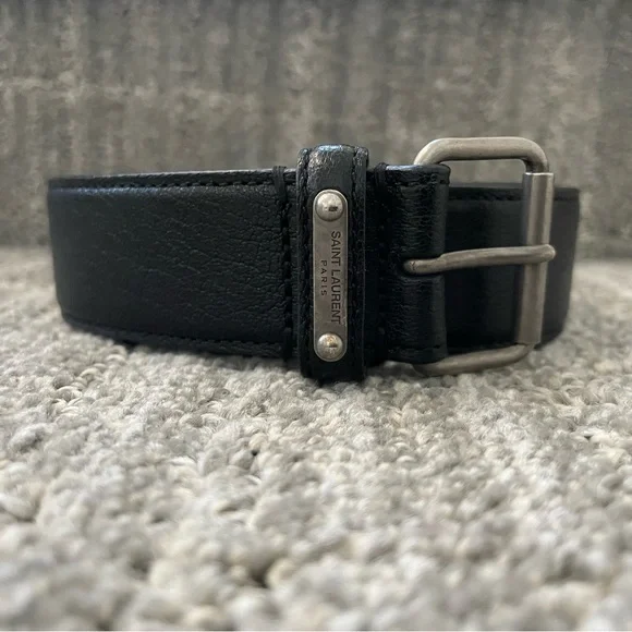 YSL Saint Laurent Poncho Lux Buckle Belt Black Nero Dust Bag  display picture 2